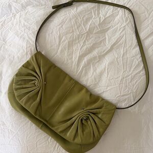 Yves Saint Laurent Olive Green Ruched Leather Shoulder Bag